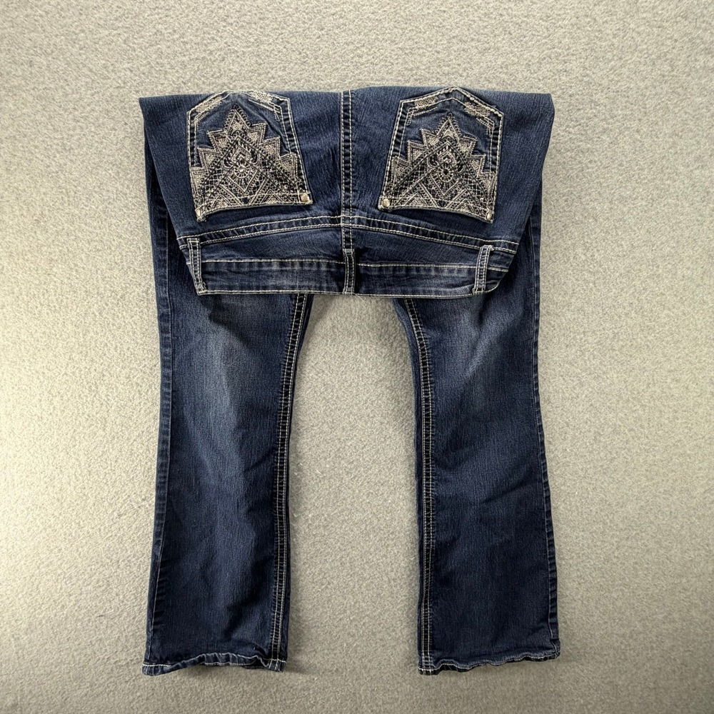ana A New Approach Women 8 Bootcut Jeans Dark Wash Embroidered Pockets Blue